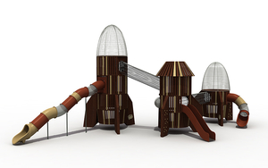 プラスチックスライド付き宇宙ロケット屋外木製アドベンチャー遊具